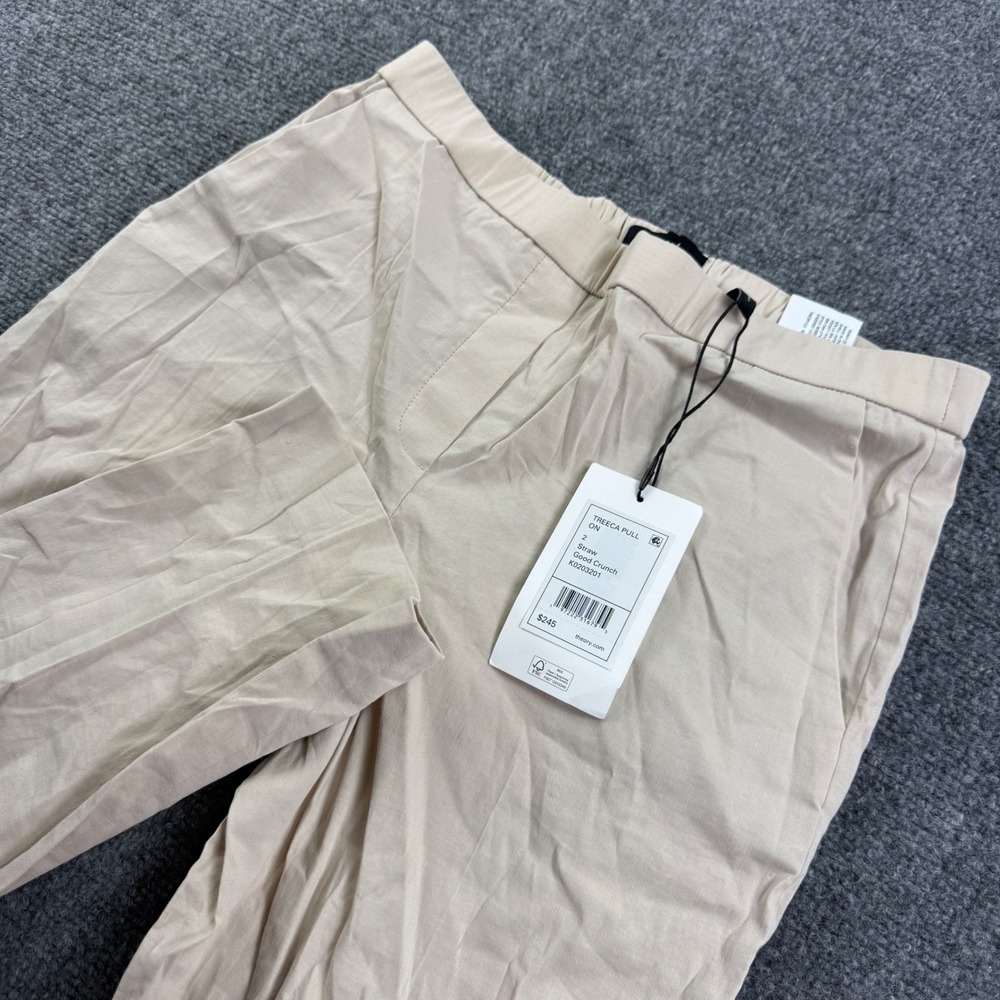 Theory Treeca Pull On Pants Size 2 Straw Beige Linen Blend Good Crunch Women's